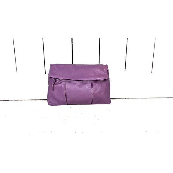 Vintage purple leather clutch hand bag purse - Picture 1 of 6